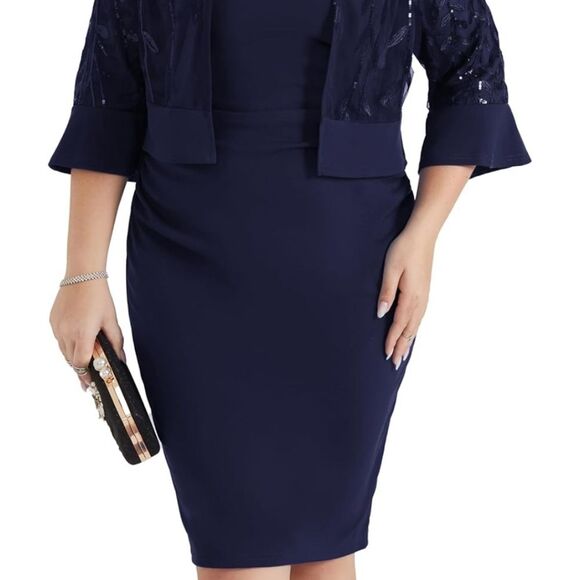 Hannah Nikole Navy Blue Plus 22W Dress with Sparkly Jacket Formal Wedding NEW - Picture 7 of 10
